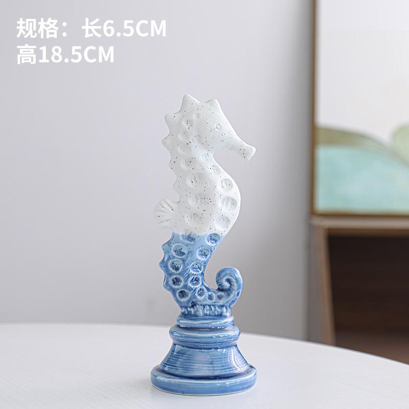 Seahorse Figurines Marine Organism Cartoon Seahorse Statue Ceramic Handicraft Artificial Animal Sculpture Home Decoration