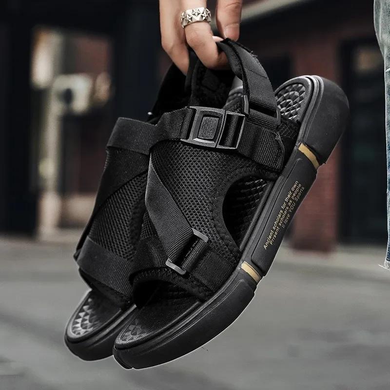 Trendy2025 New Men's Sandals Casual Sports Beach Shoes Outer Wear Two-Use Flow Open Car Men's Slippers PVC Sole Grid