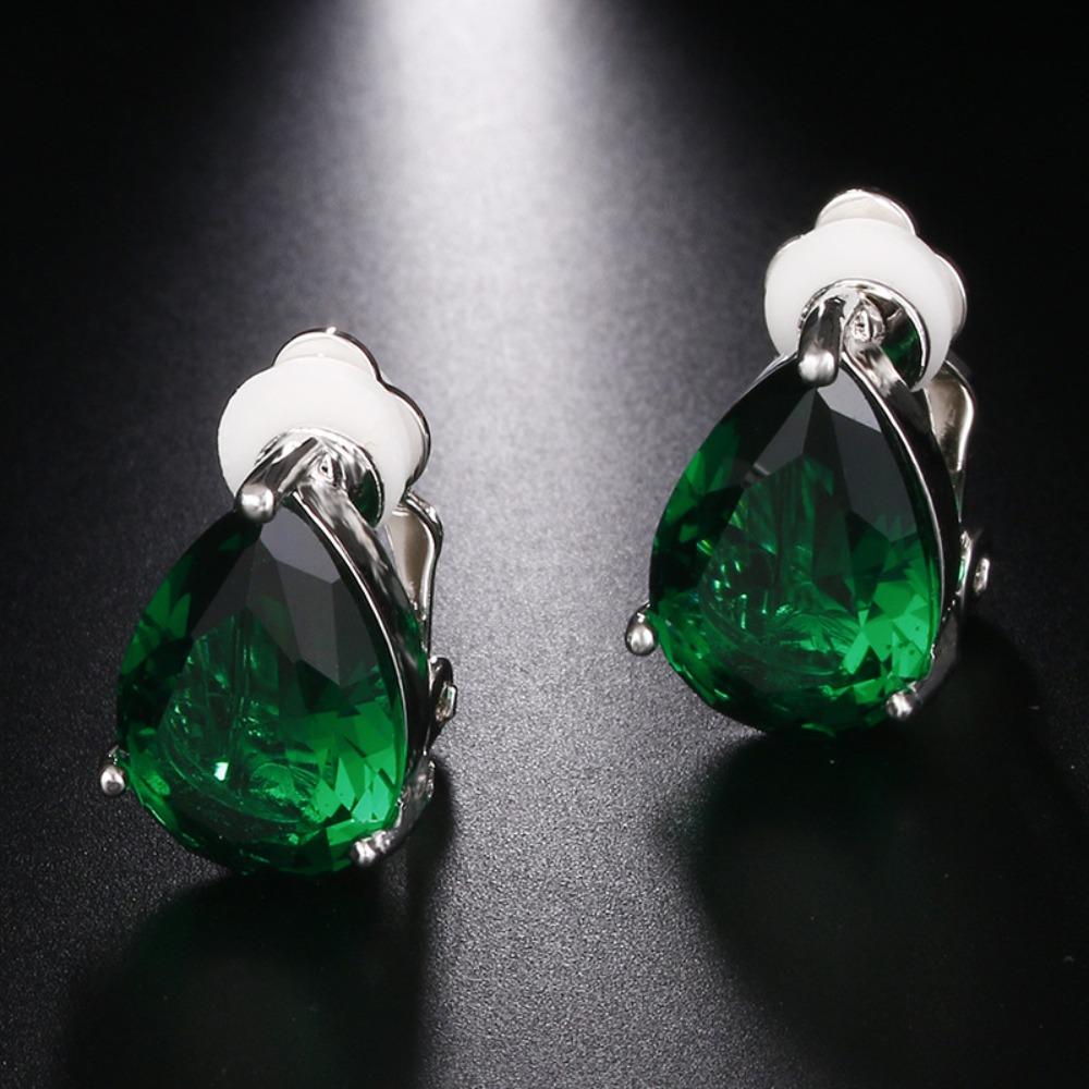 Pear Drop Clip On Earrings Colorful Party Wedding Earrings for Women Fashion Jewelry