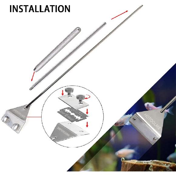 HOTOOLME Aquarium Scraper, 25.6 Stainless Steel Scraper Cleaning Razor with 10 Blades for Glass Aquarium Fish Tank
