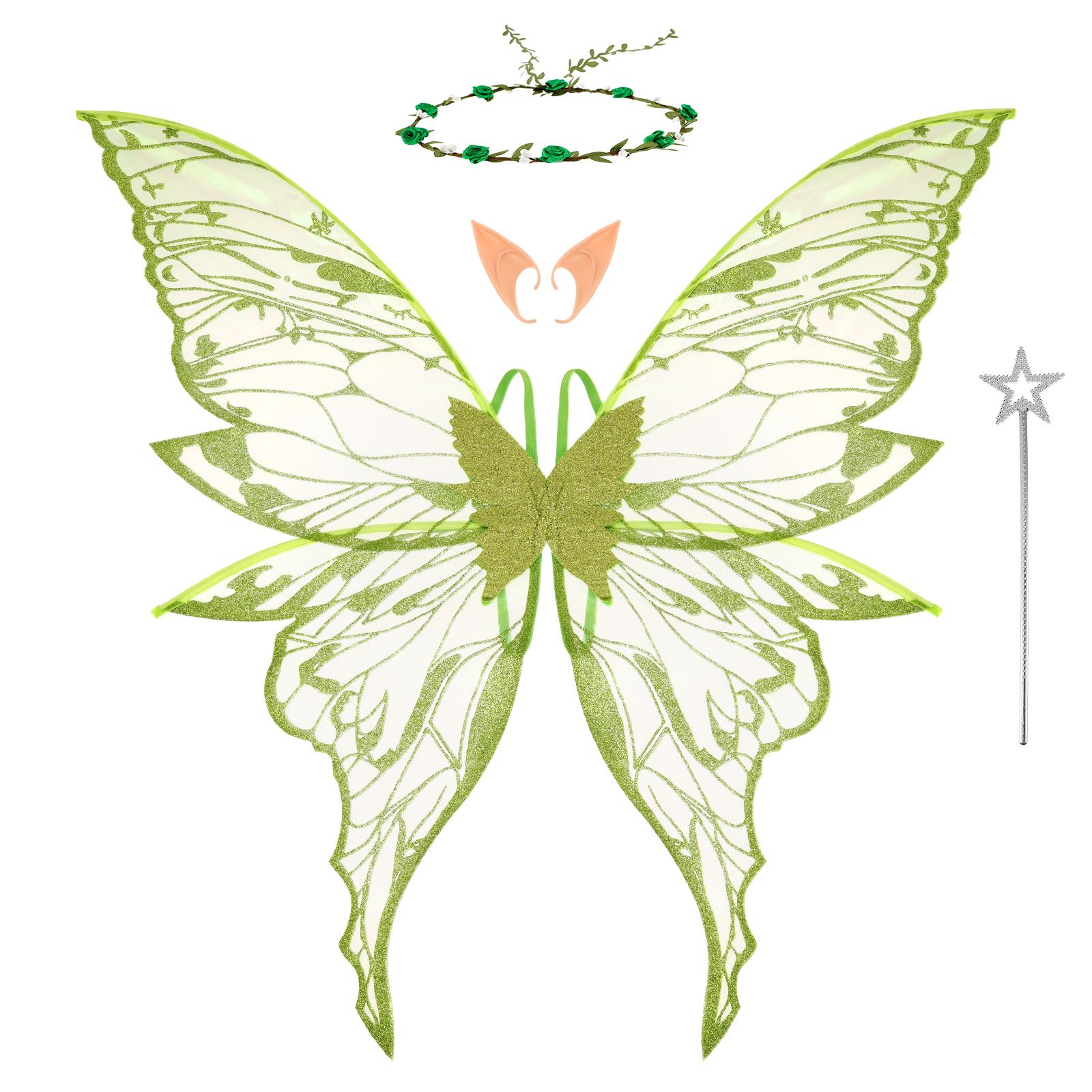 

4Pcs Kids Butterfly Wings Cape Girls Fairy Shawl Pixie Cloak Fancy Green Dress Costume Gifts Party Halloween DIY Decorations зелёный