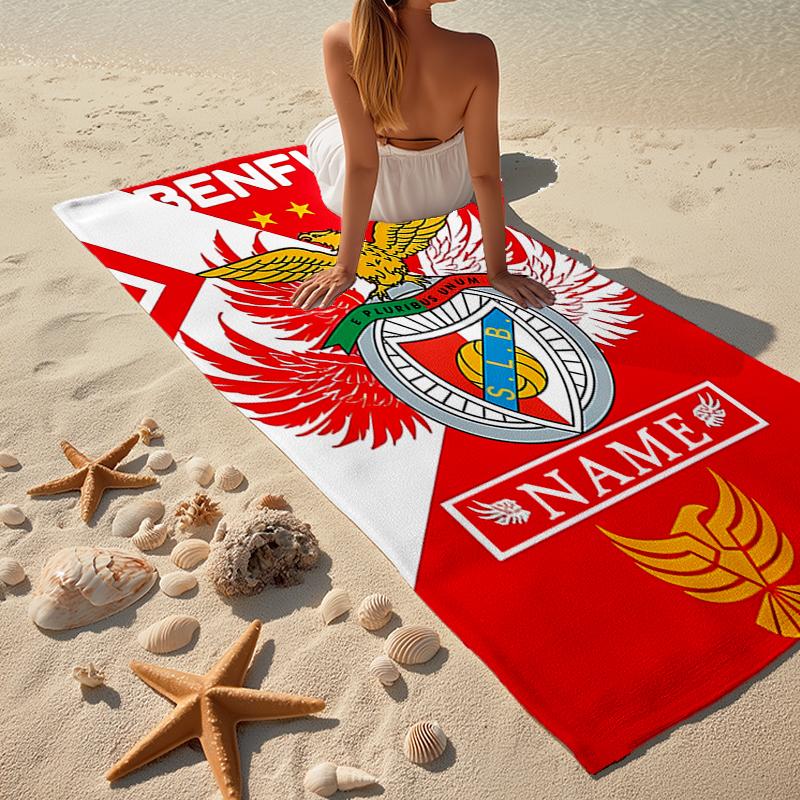 Custom Name Ultra-Soft Beach Towel with S.L. Benfica Theme,Ideal for Pool - Camping, Diving - Perfect Travel Essential, Vibrant Beach Towel.