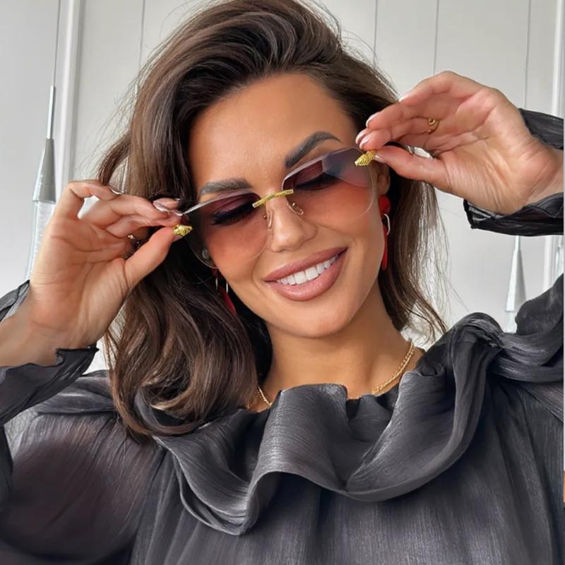 3pcs Fashion Rimless Metal Rectangle Frame Sunglasses Women Gradient Lens Brand Design Sun Glasses Casual Style Eyewear UV400