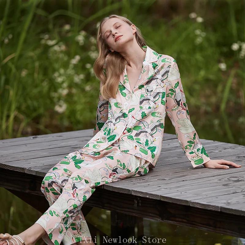 Newlook Fashion Comfortable Pajamas Women's High-end Sense  Style Lapel Spring and Summer Long Sleeve Home Suit