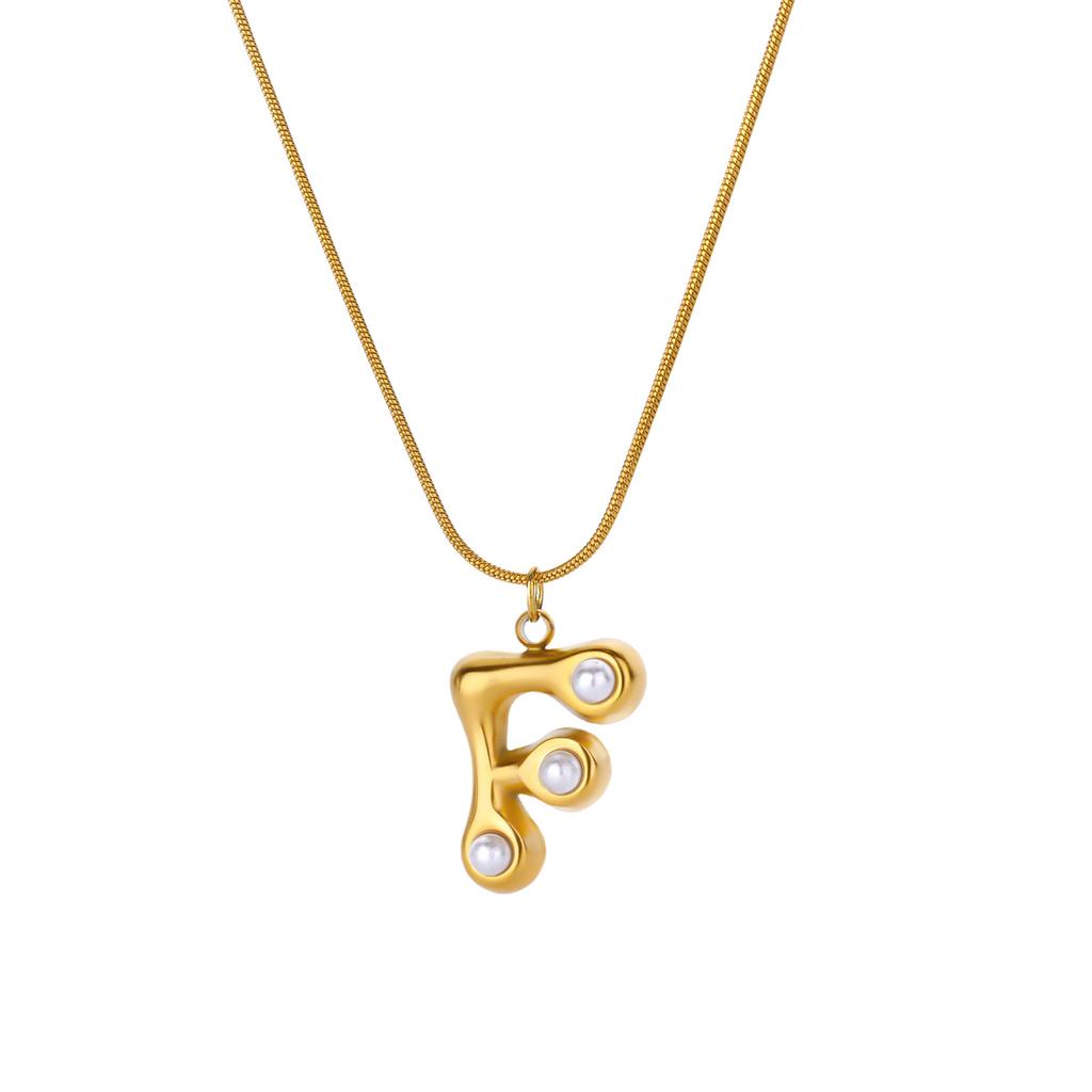 Initials Letter Pearl Necklaces For Women Gold Color Stainless Steel Letter Necklace Chain Collar Necklace Wedding Jewelry Gift