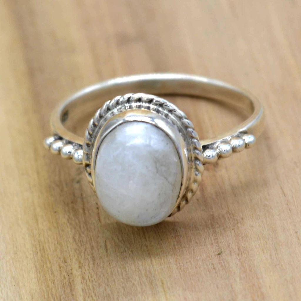 Mondstein 925 Sterling Silber Damenring,