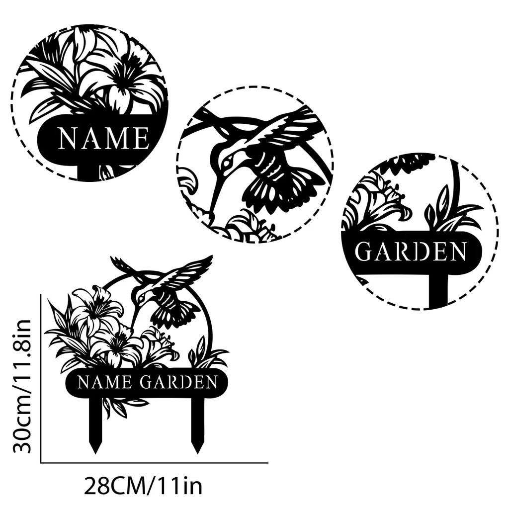Individuelles personalisiertes Kolibri-Garten-Metallschild, Garten-Deko-Namensschild