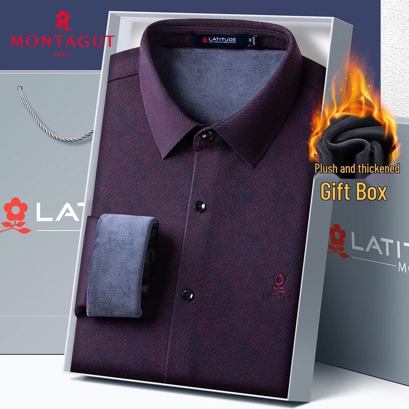 MONTAGUT Men s Fleece-Lined Easy-Care Long-Sleeve Shirt 52