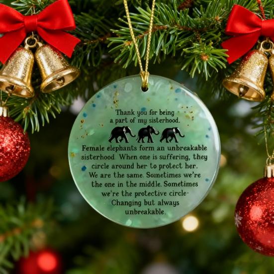 Yousheng Round Elephant Sisterhood Sea Glass Ornament Handmade Acrylic Sea Glass Art Christmas Hanging Ornament Friendship Keepsake Gift for Sisters