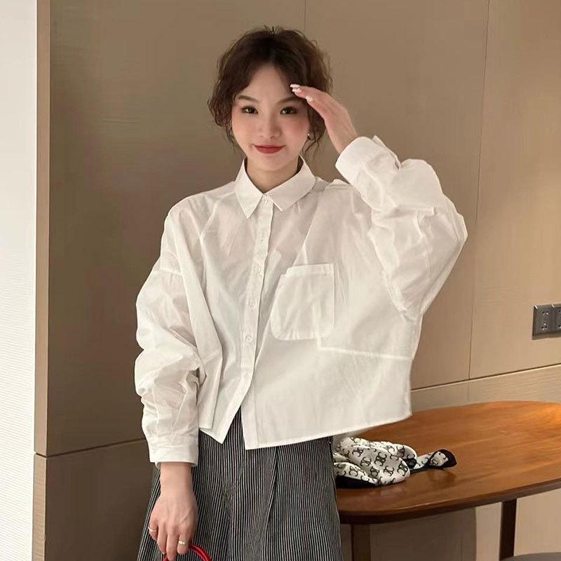 

Women s Trendy European Lapel Pocket Long Sleeve Shirt, Spring 2025 Fashion, Slimming Single-Breasted Design Medium белый