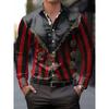 New Blue and White Gradient Geometric Lines Men's Long Sleeved Shirt, Light Luxury Slim Fit Commuting Casual Shirt