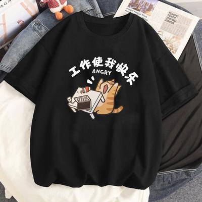 Cartoon Cat Tshirt Girl Comfortable Pastel Punk Gothic T-shirt Pastel Grunge Streetwear Anime Classic Y2k