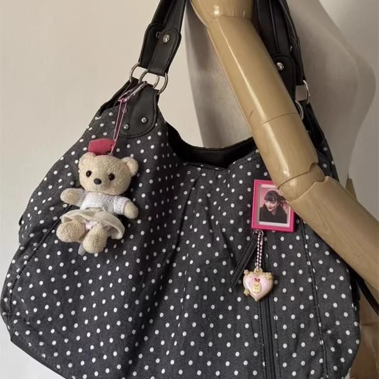 Korean Version of Retro Polka Dot College Style Tote Bag Women's 2025 New Fashionable Versatile Large-capacity Shoulder Bag