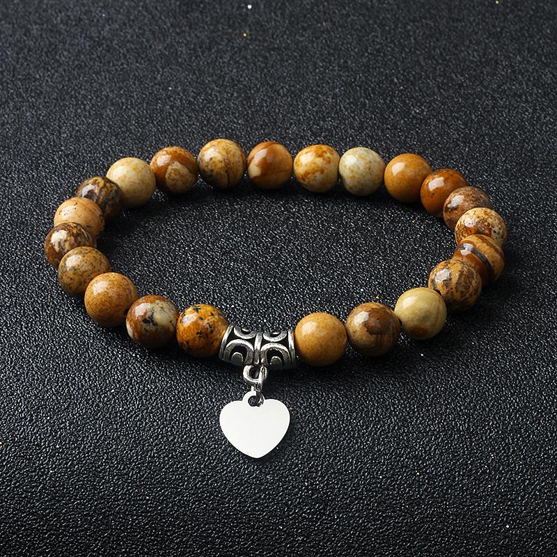 Original Amethyst Heart Charm Bracelets Women 316L Stainless Steel Pendant Bracelets Nature Stone Beaded Couple Jewelry Pulsera