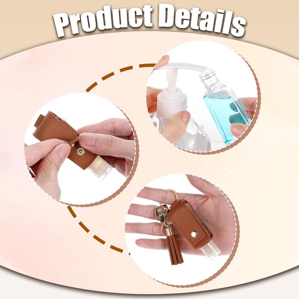 LvYiLinggg Leather Case Travel Bottle Refillable Hand Wash Holder 30ml Black Portable Hand Gel Case with Handle Keychain Compatible Refillable Tube