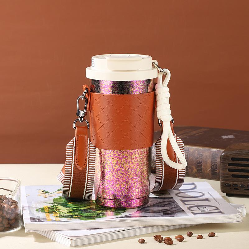 Coffee cup portable high-value ice flower titanium cup with portable outdoor large-capacity thermos cup 530ml