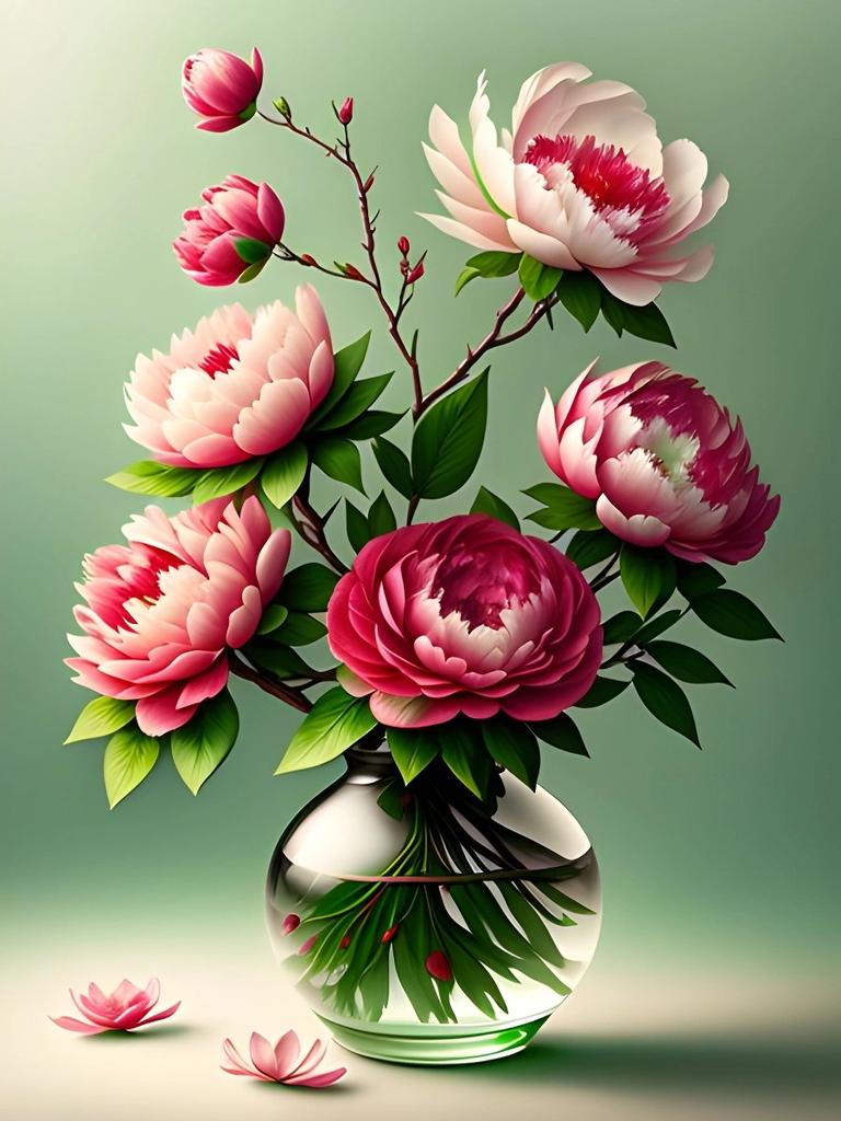 Diamant-Malerei Pfingstrose Blume voller Platz Runde Kamelie Mosaik Vase Bild Strass Stickerei Dekor für Zuhause