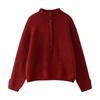 Cor24 Women's Red Baby Alpaca Wool Pullover - Soft, Warm, Long-Sleeved Half-Collar Sweater for Autumn & Winter