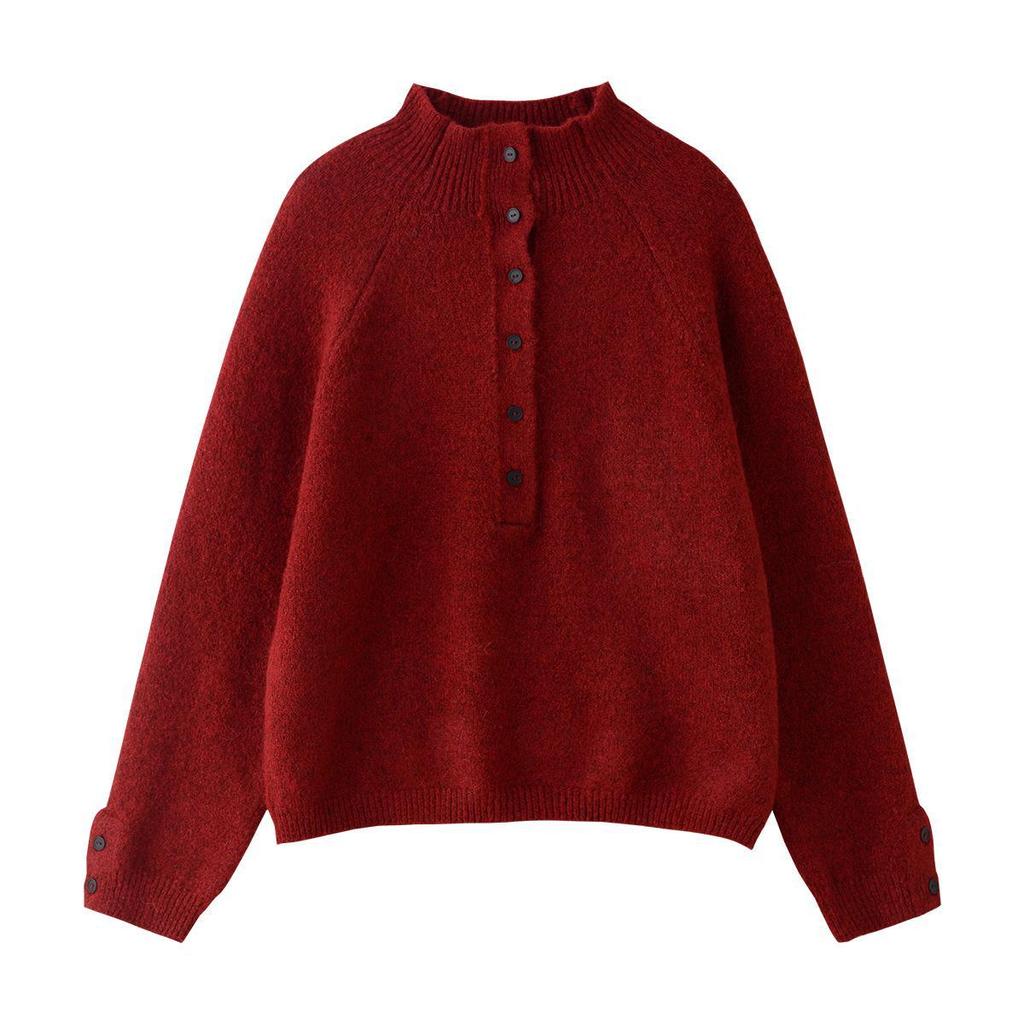 Cor24 Women's Red Baby Alpaca Wool Pullover - Soft, Warm, Long-Sleeved Half-Collar Sweater for Autumn & Winter