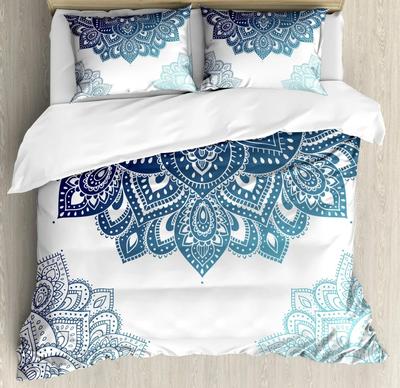 Set Copripiumino Floreale Mandala Sud, Set Biancheria da Letto con Illustrazione Ornamentale dai Colori Vivaci, Copripiumino con Design Mandala Floreale Loto Boemo