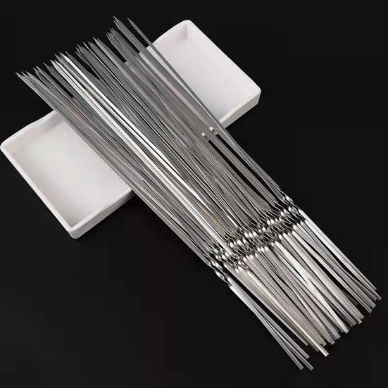 100/200Pcs BBQ Skewers Stainless Steel Heavy Duty Rust Resistant Metal Skewers Outdoor Barbecue Grill Skewers
