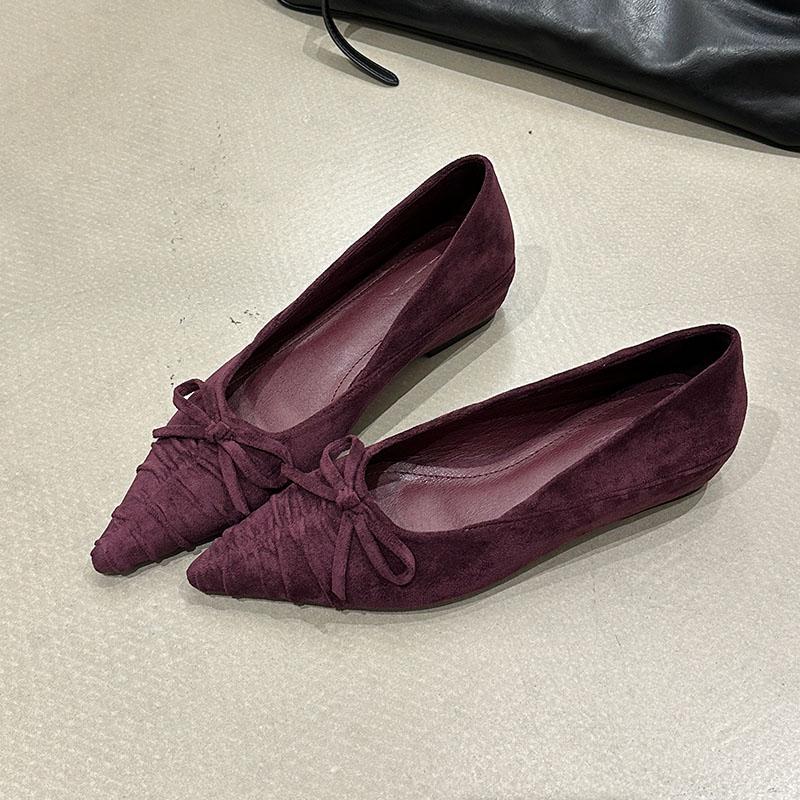 Fashion Fashion Pleated Bow Design Low Heel Pumps Women High Quality Pointed Toe Satin Designer Shoes Comfort Shallow Flat Office Shoes
