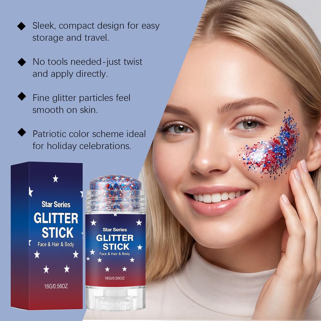 Glitter Makeup Stick Waterproof Smooth Texture Multicolor Shimmer Easy to Apply Party Stage Cosmetics 16g
