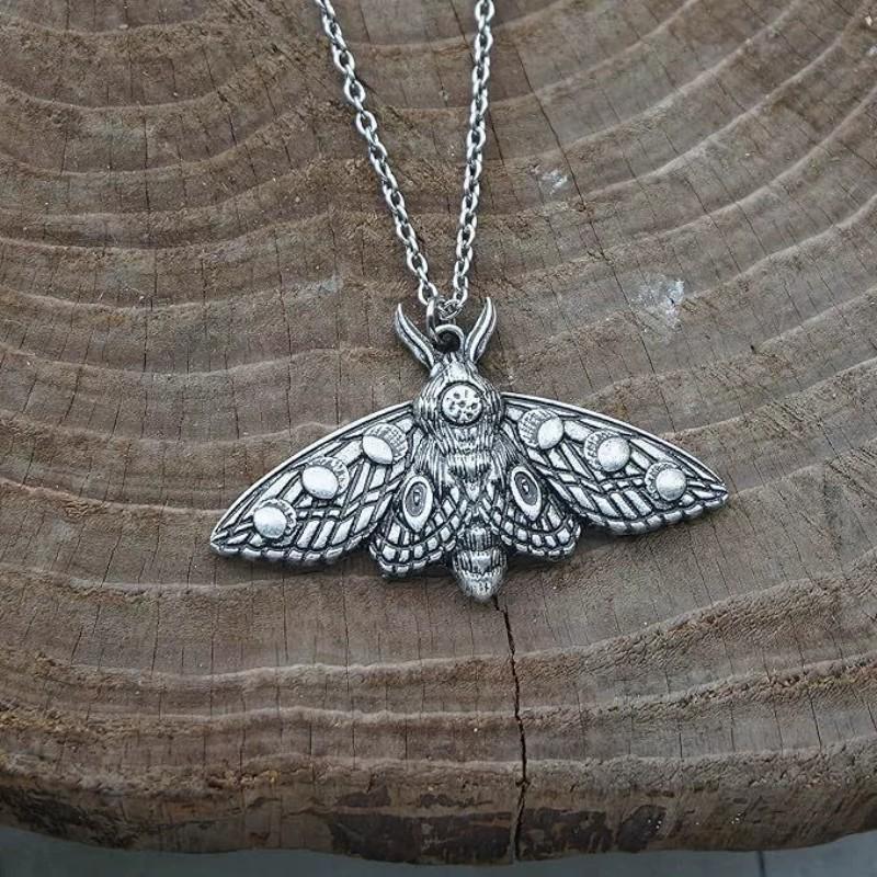 Death's-Head Hawkmoth Necklace: Punk Style Moth Pendant, Metal Animal Jewelry