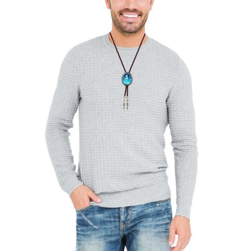 Adjustable Braided Cord Rodeos Bolo Tie Necktie Feature Oval Shape Stone Pendant Western Jewelry Necklace for Men Women