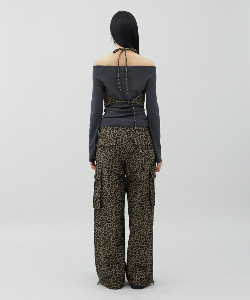 LALAFOX Leopard Print Rivet Pocket Point Pants Brown Br2Wp007