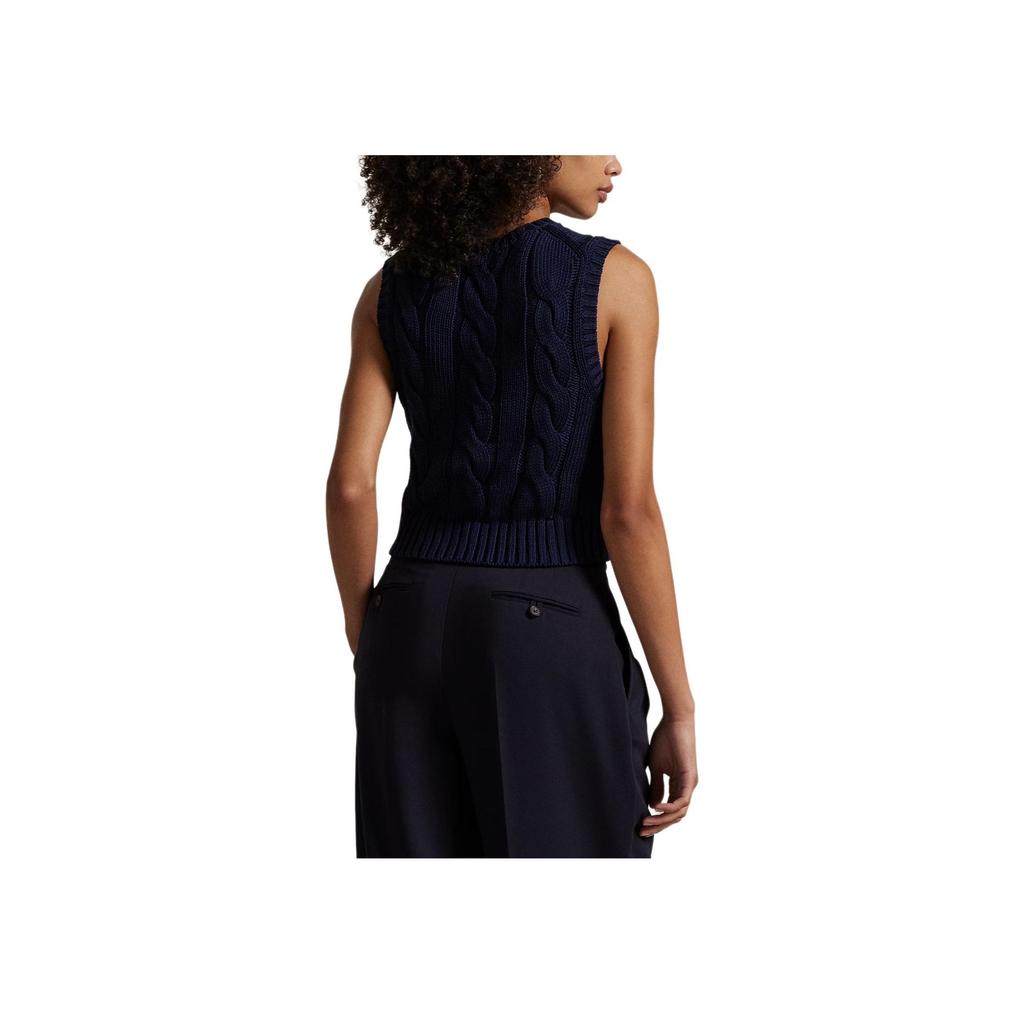 Polo Ralph Lauren Solid Logo Embroidered Sleeveless Fitted Tank Top Women Tops Navy-Blue 211959295-002