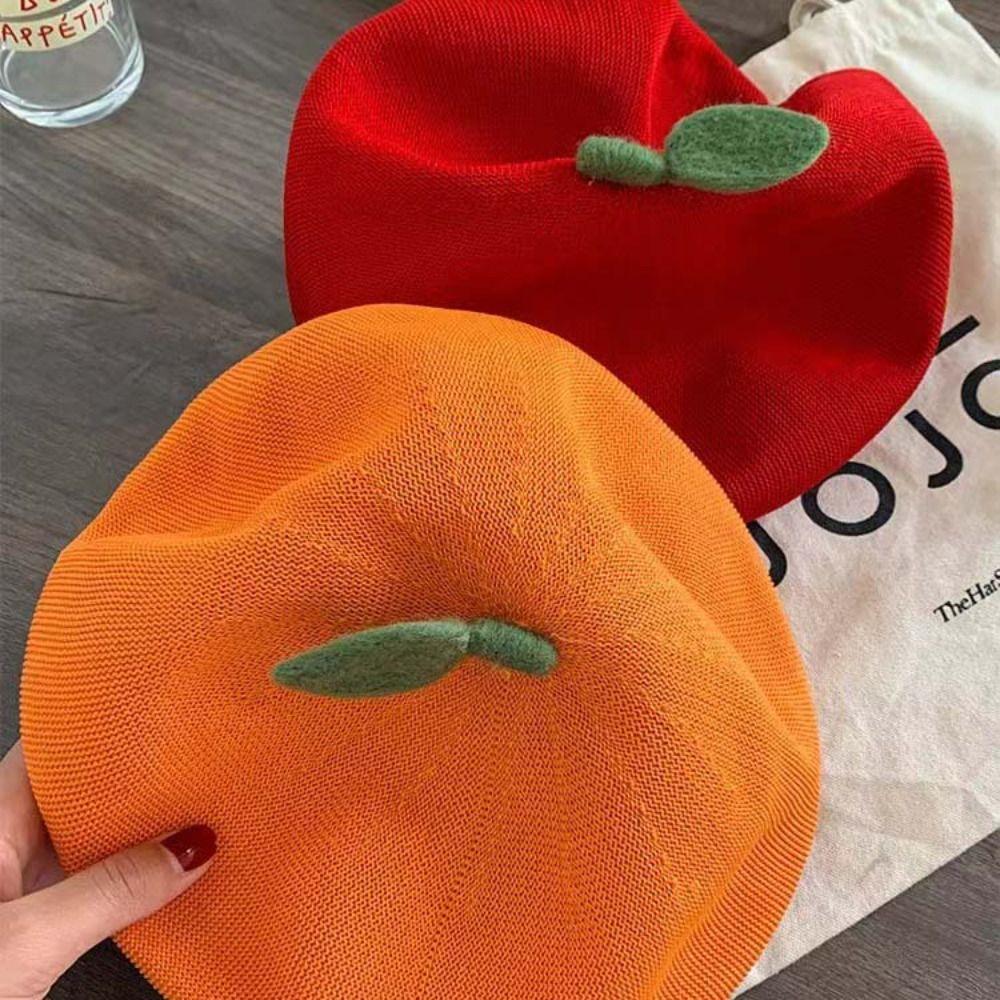 Breathable Girl Painter Hat Little Leaf Beanie Beret Cap Japanese Beret Fruit Caps  Spring Summer