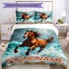3PC Custom Name Horse Waves Bedding Set Duvet Cover Closure Includes 1 Duvet Cover & 2 Pillowcases for Bedroom