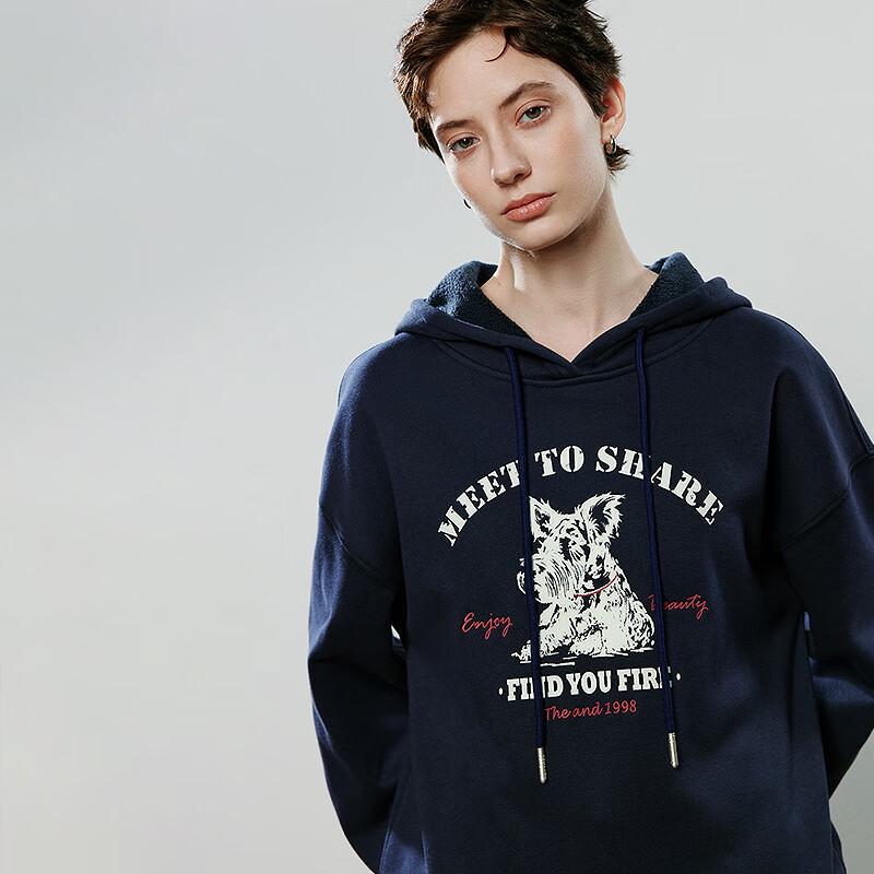 Chuyu Women's Terrier Dog Print Fleece-Lined Hooded Sweatshirt