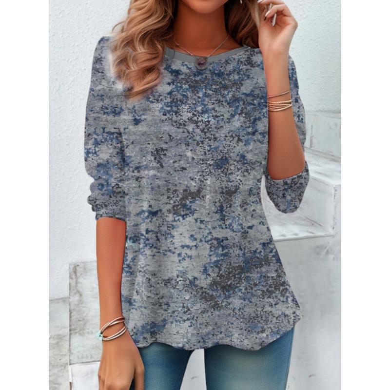 Round Neck 3D Printed Top Colorful Fashionable Casual Long Sleeved Women's T-shirts