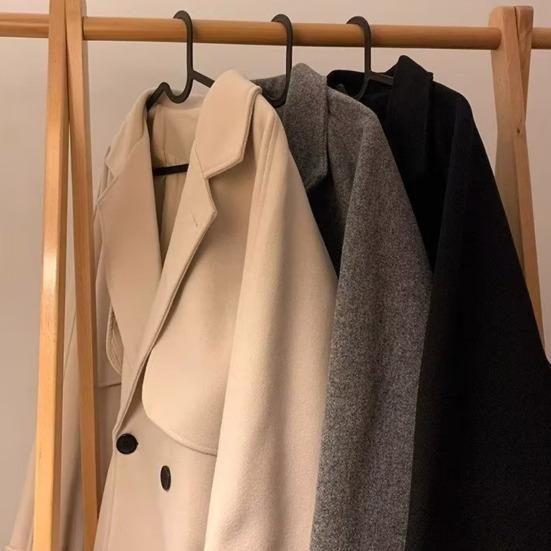 Men Windbreaker Lapel Long Sleeve Double-Breasted Casual Coat Autumn Winter Mid-length Outwear Solid Color Loose Fit Woolen Coat with Pockets