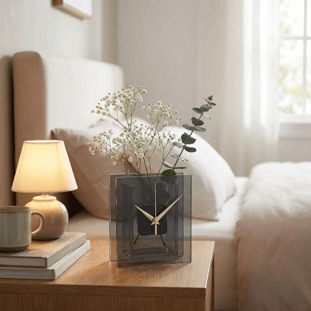 Nordic Style Flower-Insertable Clock Minimalist Square Table Clock Desktop Vase Clock  Living Room