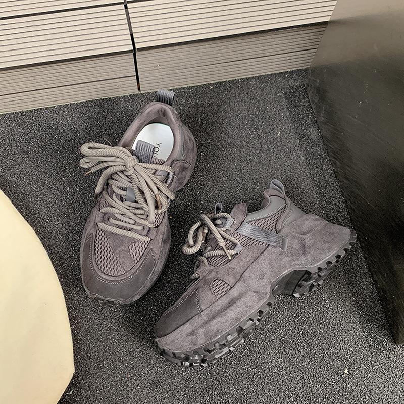 [Fanfna] Dad Shoes Girl 2025 New Autumn Breathable Thick-soled Height Increasing Black Versatile Casual Sneakers