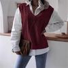 Gilet lavorato a maglia da donna con scollo a V senza maniche vestibilità larga streetwear tinta unita trecce rombi maglione da indossare a strati gilet maglione