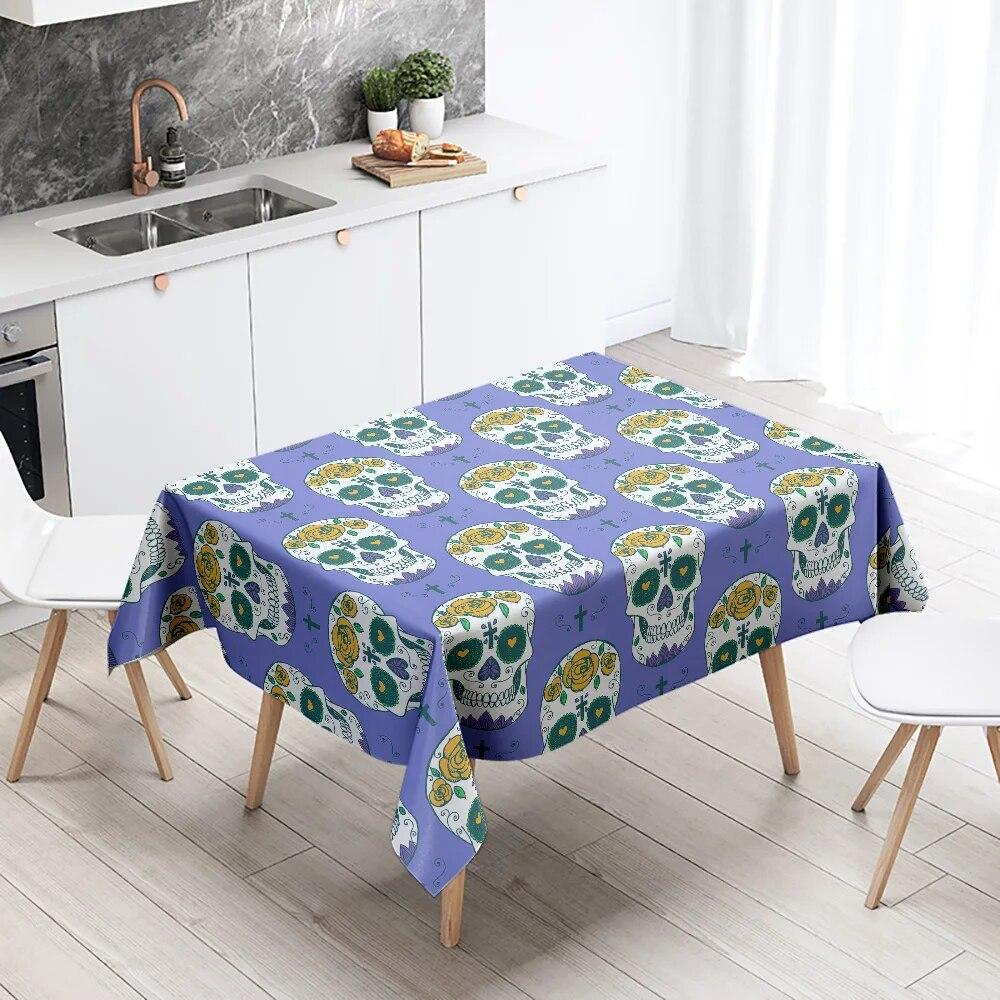 Rose Skull Smiling  Tablecloth Home Decor Stain Resistant Waterproof Table  Rectangular Kitchen Fireplace Tops