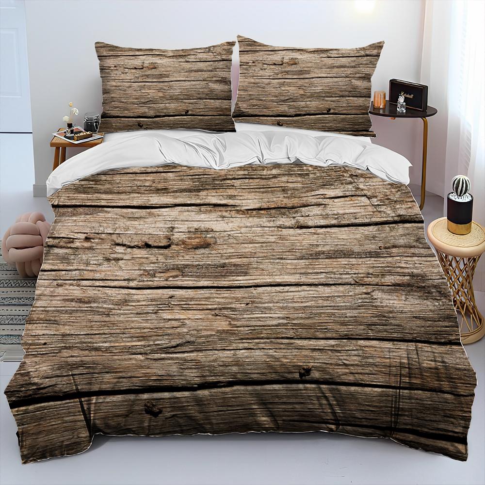 3D Wood Grain Comforter Bedding Set,Duvet Cover Bed Set Quilt Cover Pillowcase,King Queen Size Bedding Set for Adult Child Gift