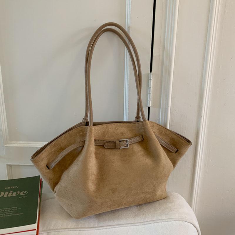 

Suede bag women s large-capacity new autumn and winter matte shoulder pleated bag commuter tote bag хаки