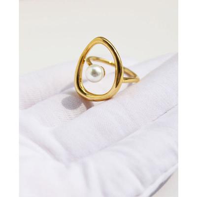 Brass Plated Real Gold Niche Design Abstract Art Pearl Ring Fashionable Hollow Curve Joint Ring 678