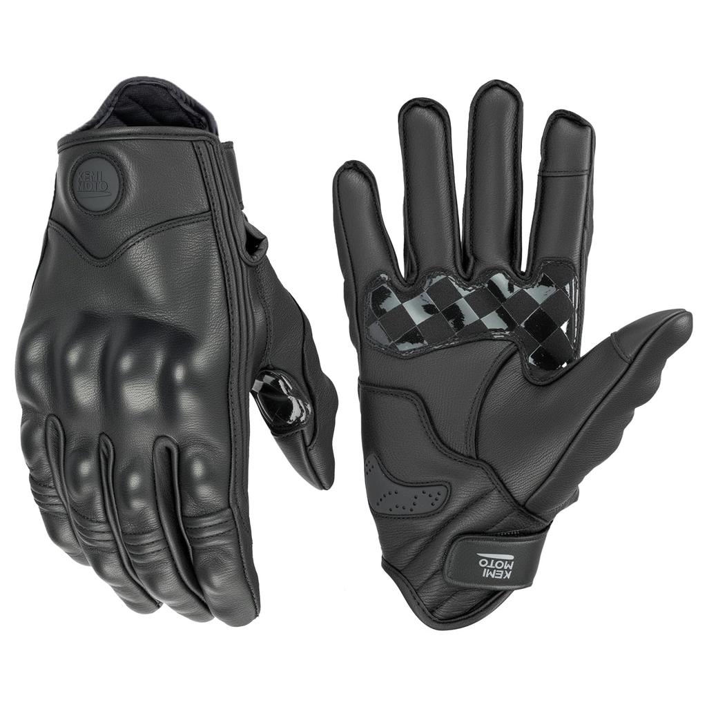 KEMIMOTO Motorcycle Sheepskin Smartphone for Men and and Outdoor Size M Gloves, Leather, Water-Repellent, Compatible, Shock-Resistant, Durable, Women,