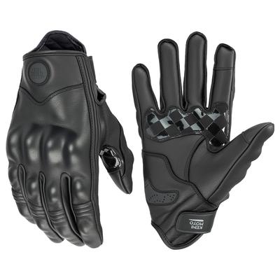 KEMIMOTO Motorcycle Sheepskin Smartphone for Men and and Outdoor Size M Gloves, Leather, Water-Repellent, Compatible, Shock-Resistant, Durable, Women,