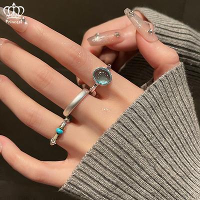 3Pcs/Set Silver Rings for Woman Crystal Unisex Opal Opening Ring Set Accessories Jewelry Gift