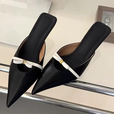 Sexy Pointy Toe Cozy Slide Sandals Women Fashion Low Heel Butterfly-knot Design Slippers Elegant Mules Shoes Women Home Slippers