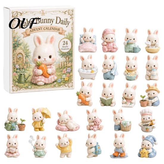 Birthday Party Favors 2026 Bunny Advent Calendar, 24 Days Acrylic Rabbit Ornaments Christmas Countdown Collectible Figurines 2D Flat Cute Animal