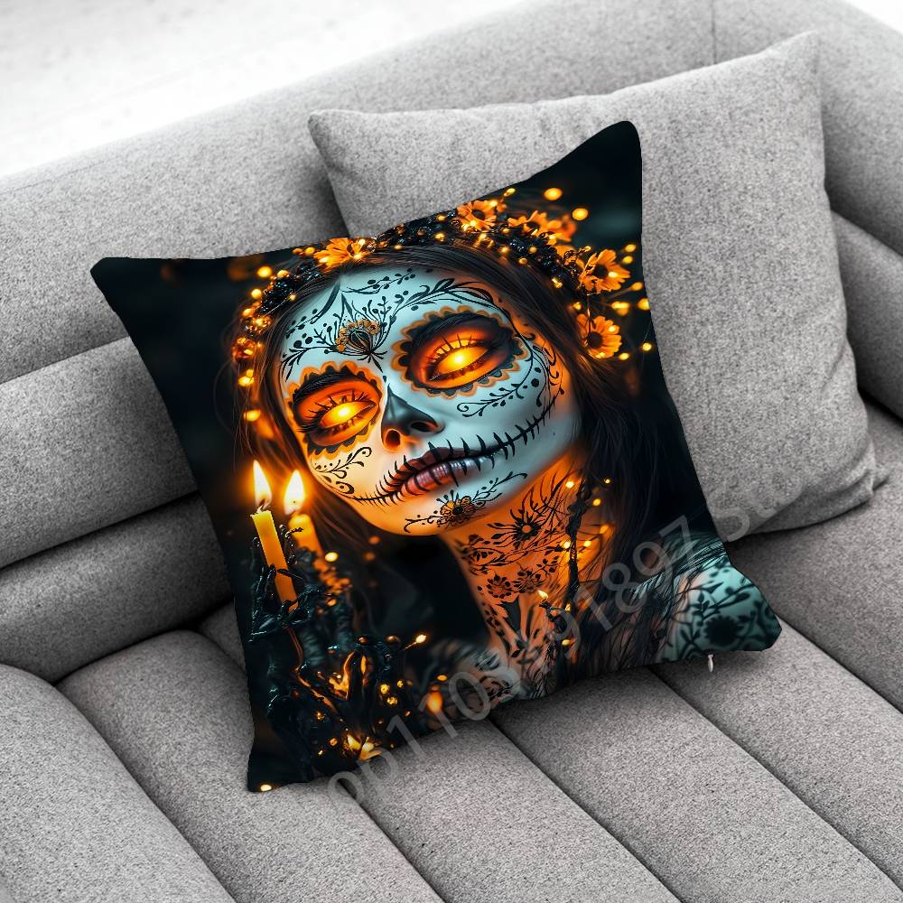 Mexico Skull Girl Catrina Rose Throw Pillow Case For 50x50cm 30x30cm 55x55cm 45x45cm 40x40cm Square Bed Pillowcase Cover