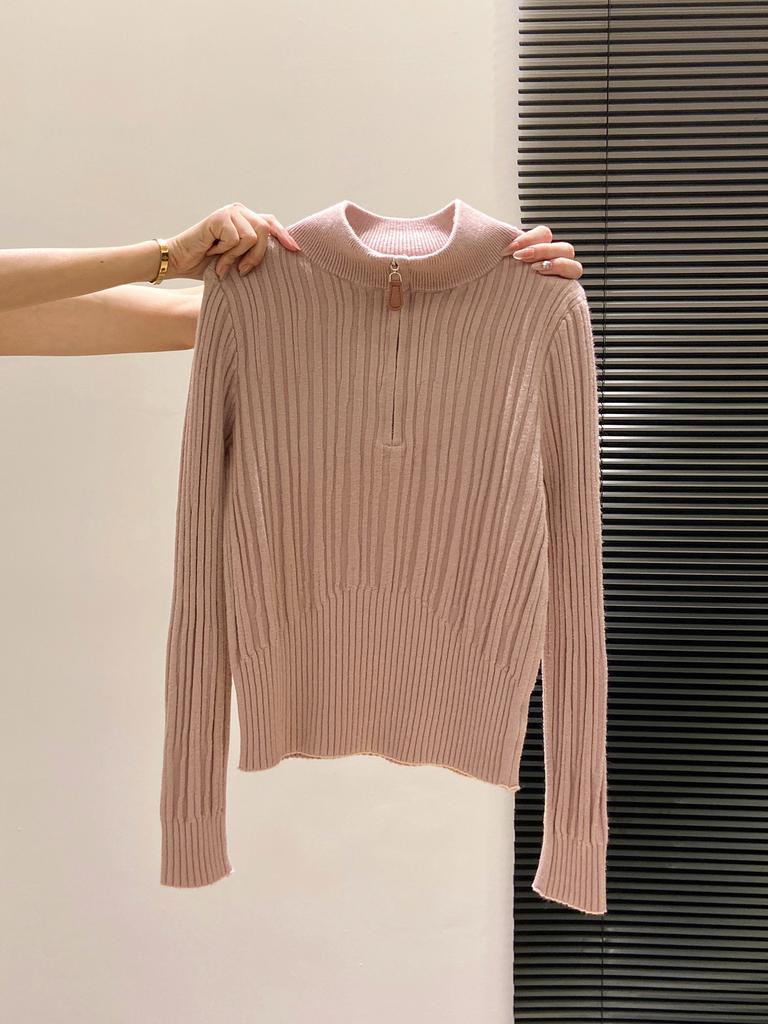 Waist high-end small stand-up neck knitted sweater women's autumn and winter slim-fit soft waxy zipper inner top bottoming shirt